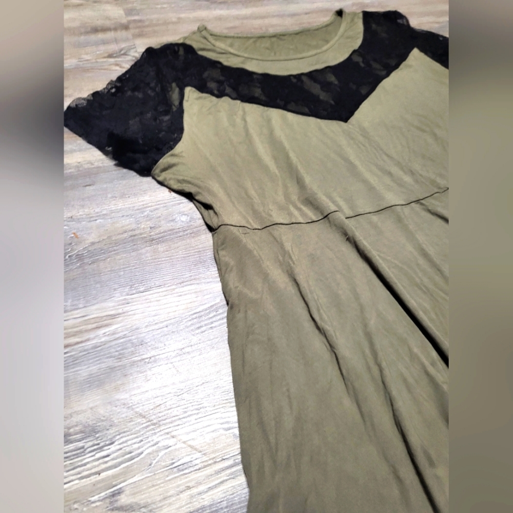 Army Green Lace Assymetrical Shirt